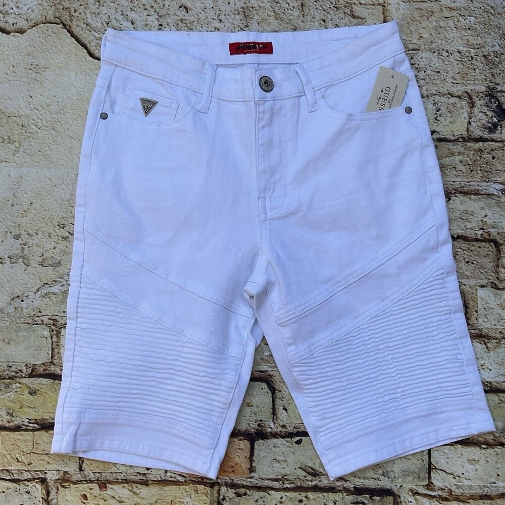 Guess Men's Brandan Moto Denim White Shorts Stretch Size 32